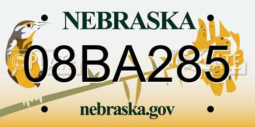 08BA285 Nebraska License Plate