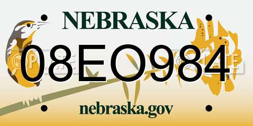 08EO984 Nebraska License Plate