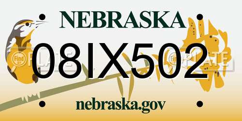 08IX502 Nebraska License Plate