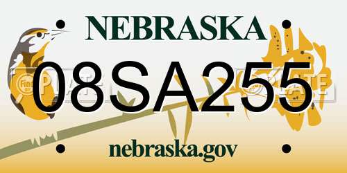 08SA255 Nebraska License Plate