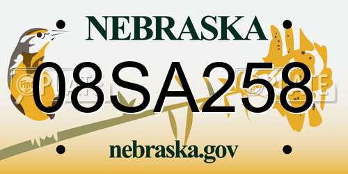 08SA258 Nebraska License Plate