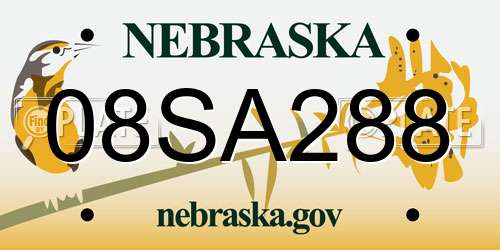 08SA288 Nebraska License Plate