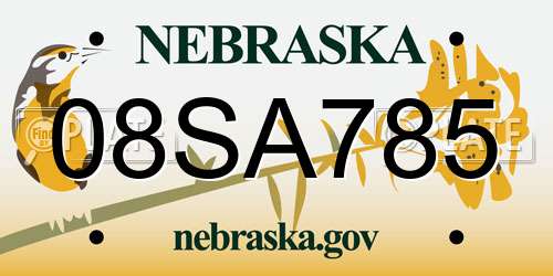 08SA785 Nebraska License Plate