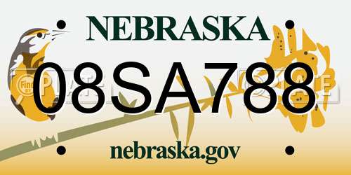 08SA788 Nebraska License Plate