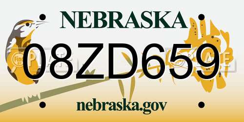 08ZD659 Nebraska License Plate