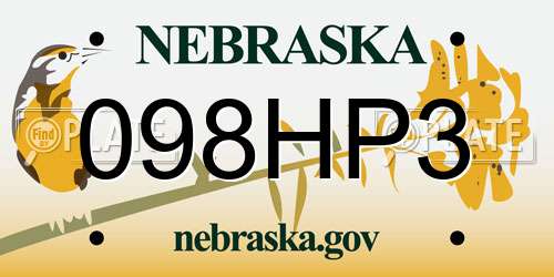 098HP3 Nebraska License Plate