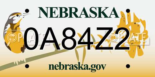 0A84Z2 Nebraska License Plate