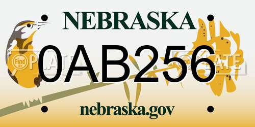 0AB256 Nebraska License Plate