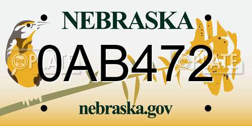 0AB472 Nebraska License Plate