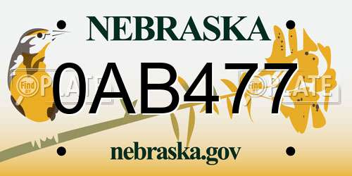 0AB477 Nebraska License Plate