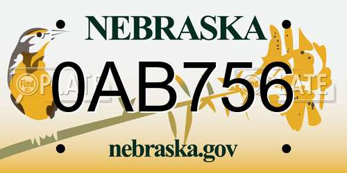 0AB756 Nebraska License Plate