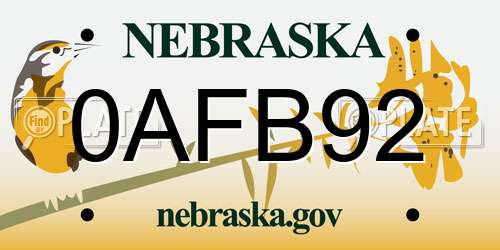 0AFB92 Nebraska License Plate