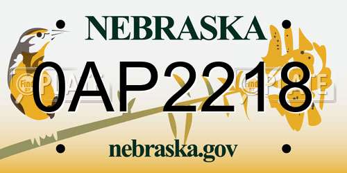 0AP2218 Nebraska License Plate