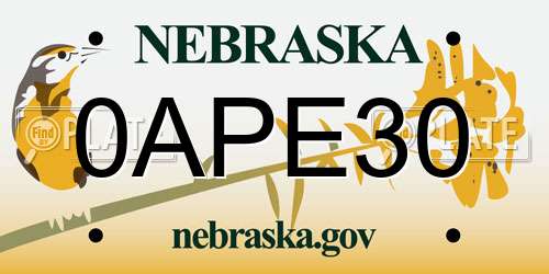 0APE30 Nebraska License Plate