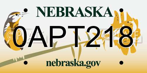 0APT218 Nebraska License Plate