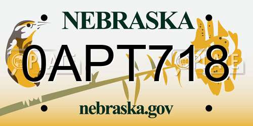 0APT718 Nebraska License Plate