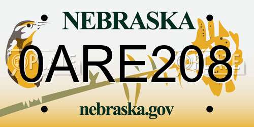 0ARE208 Nebraska License Plate
