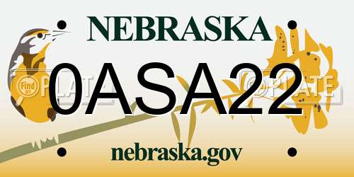 0ASA22 Nebraska License Plate