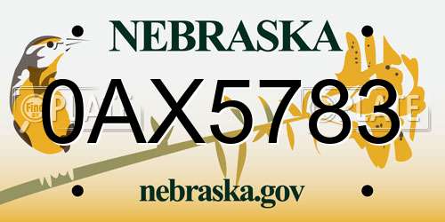 0AX5783 Nebraska License Plate