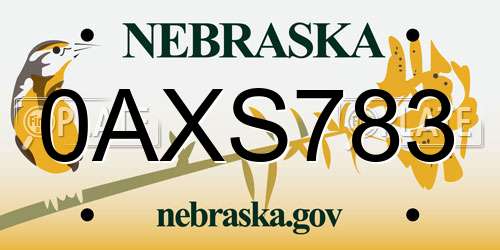 0AXS783 Nebraska License Plate