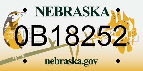 0B18252 Nebraska License Plate