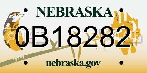 0B18282 Nebraska License Plate