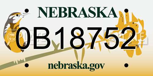 0B18752 Nebraska License Plate