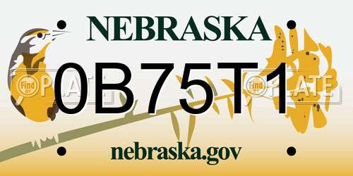 0B75T1 Nebraska License Plate