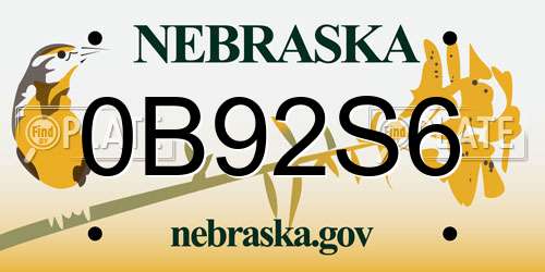 0B92S6 Nebraska License Plate