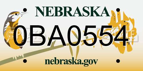 0BA0554 Nebraska License Plate