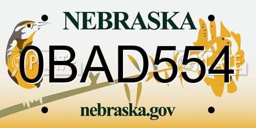 0BAD554 Nebraska License Plate