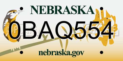 0BAQ554 Nebraska License Plate