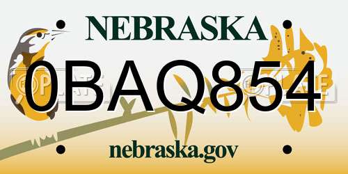 0BAQ854 Nebraska License Plate