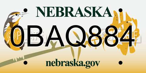 0BAQ884 Nebraska License Plate