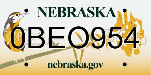 0BEO954 Nebraska License Plate