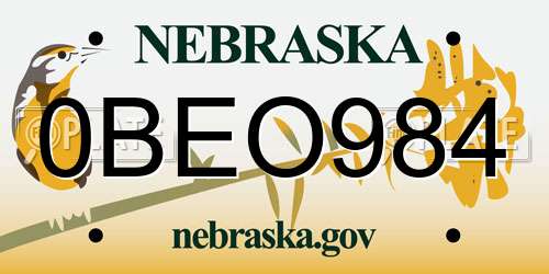 0BEO984 Nebraska License Plate