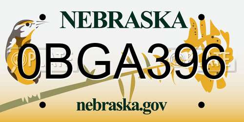 0BGA396 Nebraska License Plate