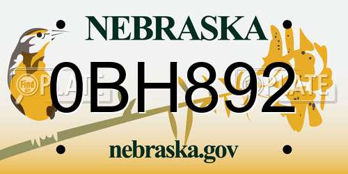 0BH892 Nebraska License Plate