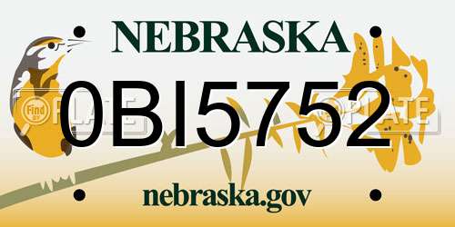 0BI5752 Nebraska License Plate