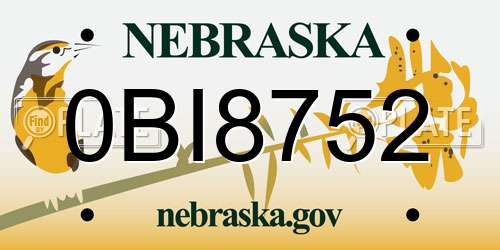0BI8752 Nebraska License Plate