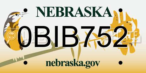 0BIB752 Nebraska License Plate