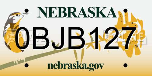 0BJB127 Nebraska License Plate
