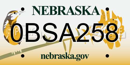 0BSA258 Nebraska License Plate