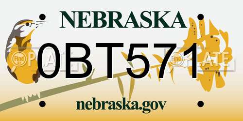 0BT571 Nebraska License Plate