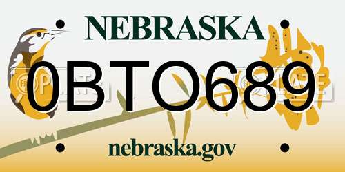 0BTO689 Nebraska License Plate