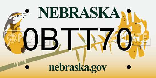 0BTT70 Nebraska License Plate