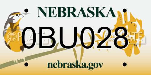 0BU028 Nebraska License Plate