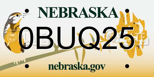 0BUQ25 Nebraska License Plate