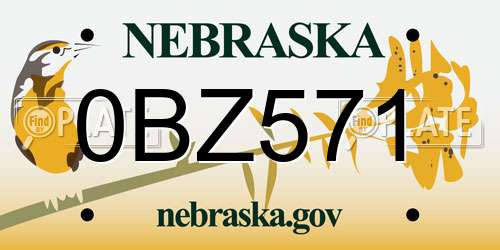0BZ571 Nebraska License Plate