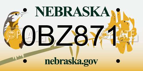 0BZ871 Nebraska License Plate